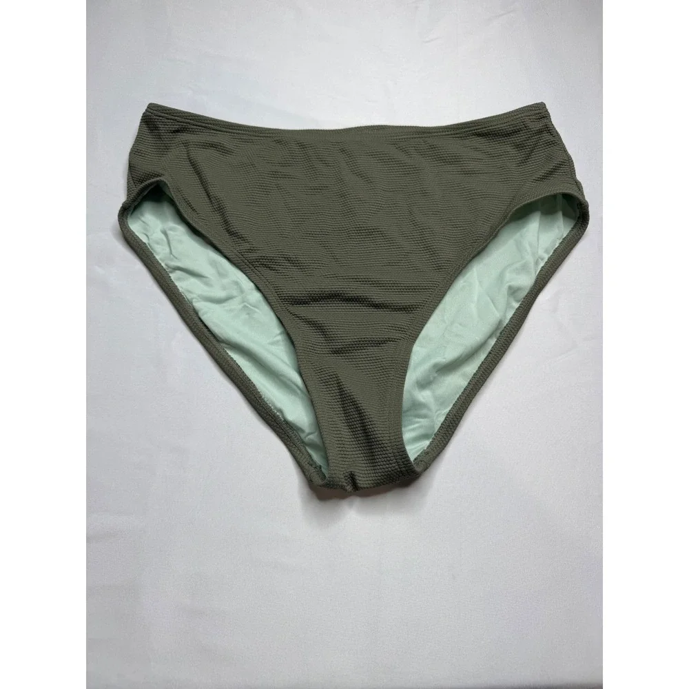 Cupshe Olive Green Ribbed Tankini Set High Neck Mesh Cutout Back Size M